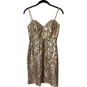 Rated PG by PromGirl HOCO Dress Sz 4 Rose Gold/Nude Sequins Short Semi Mini NWT